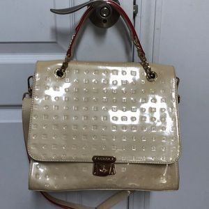 Arcadia cream satchel patent leather shoulder bag